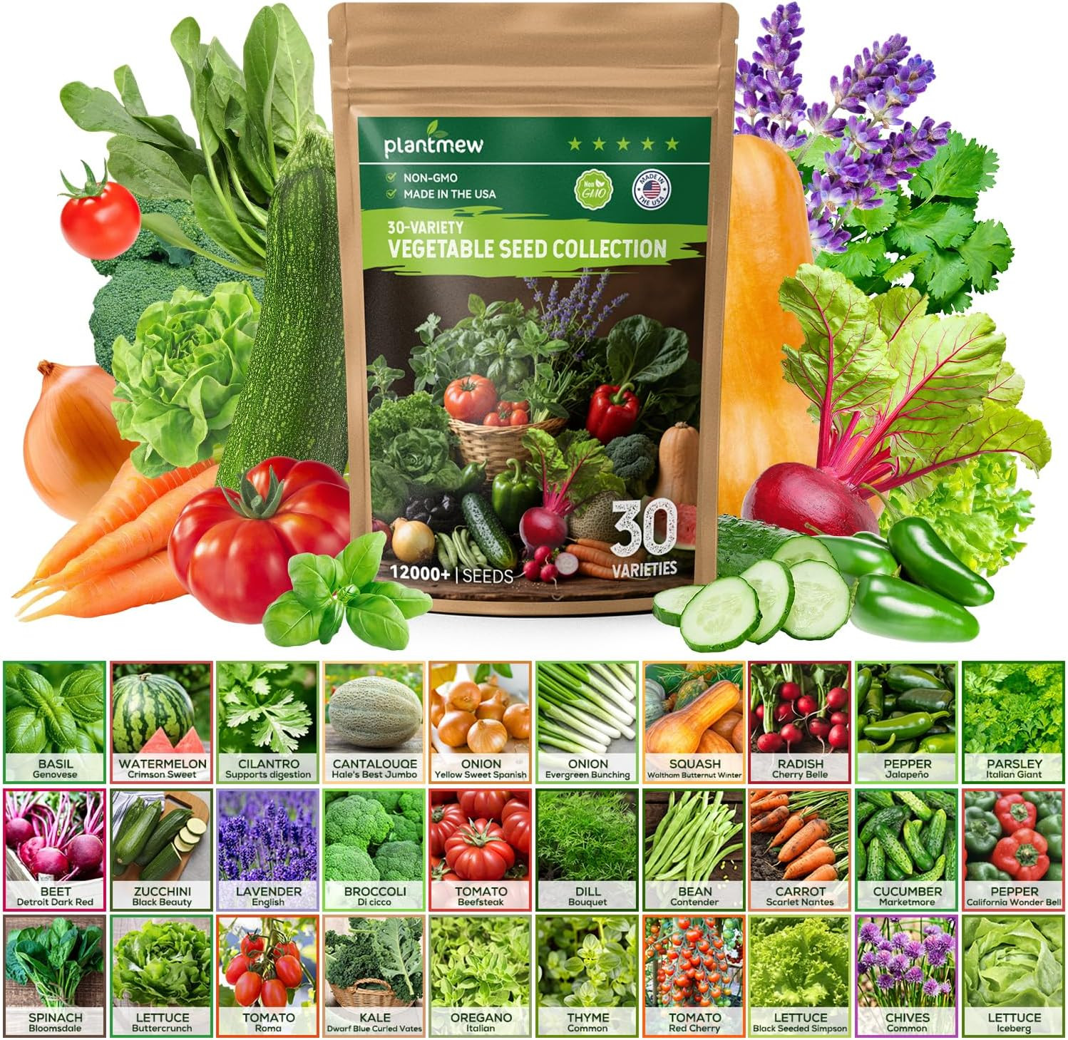 30 Heirloom seed Varieties for Planting, 12,000+ Garden Seeds - Survival Non-GMO gallery