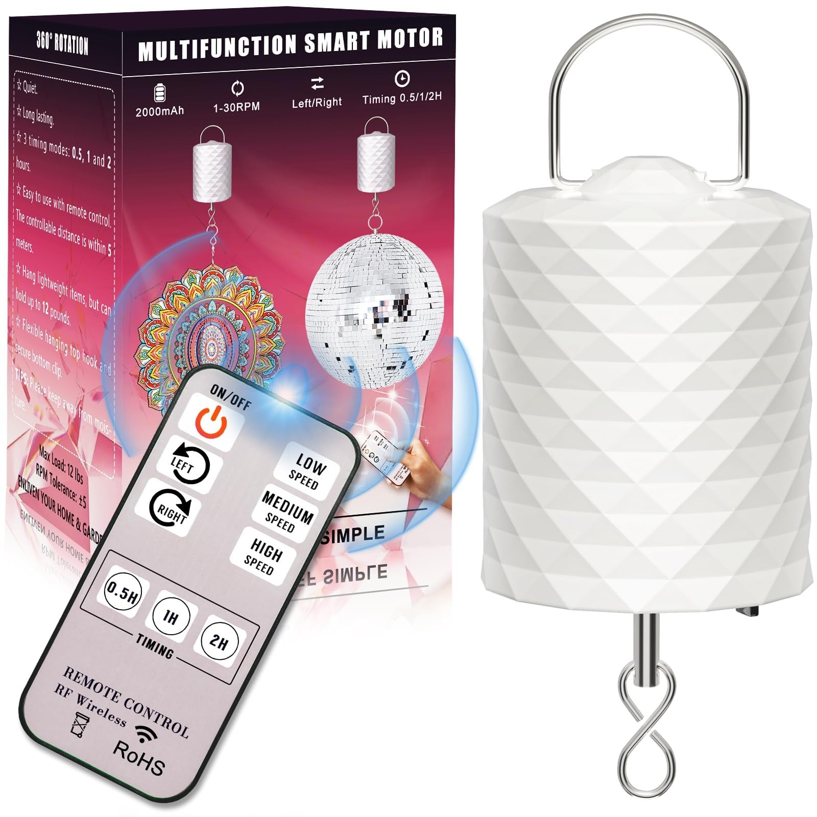 Disco Ball Motor with Remote Control, Adjustable 3 Rotating Speeds and 2 Way ... gallery