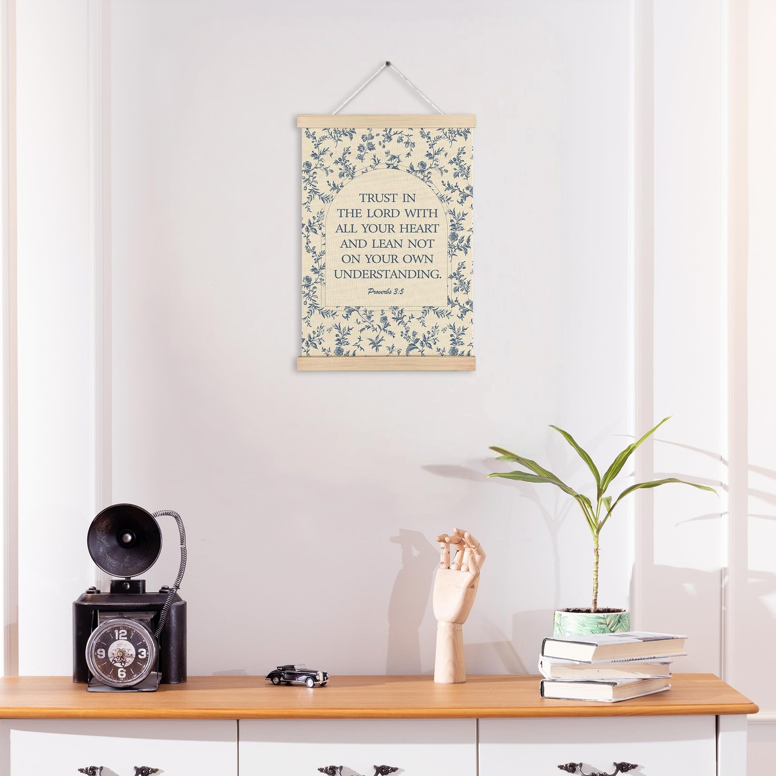 Vintage Blue Floral Christian Scripture Wall Art Decor, Trust in the Lord wit... gallery