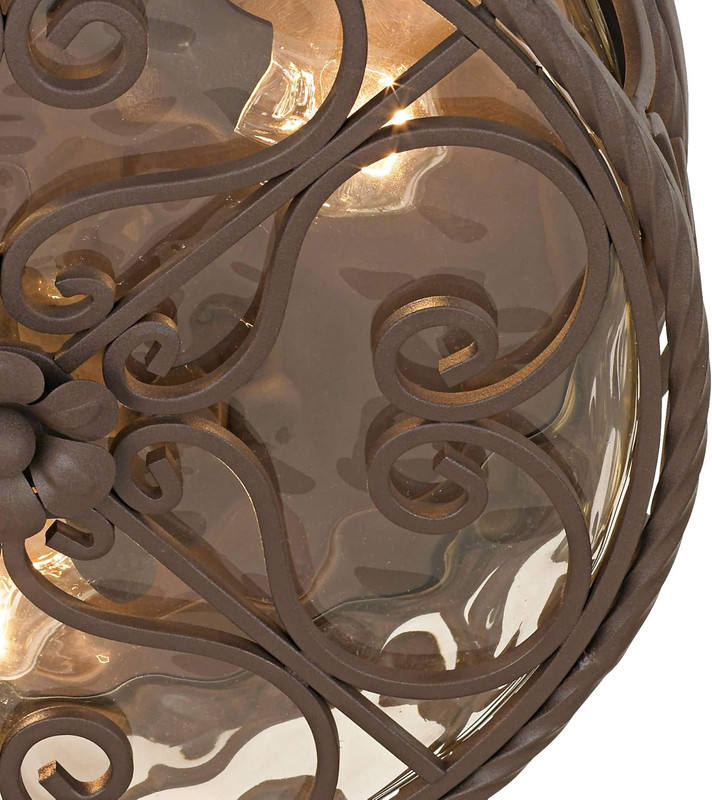 Rustic 15" Outdoor Ceiling Light Fixture - Dark Walnut & Water Glass gallery