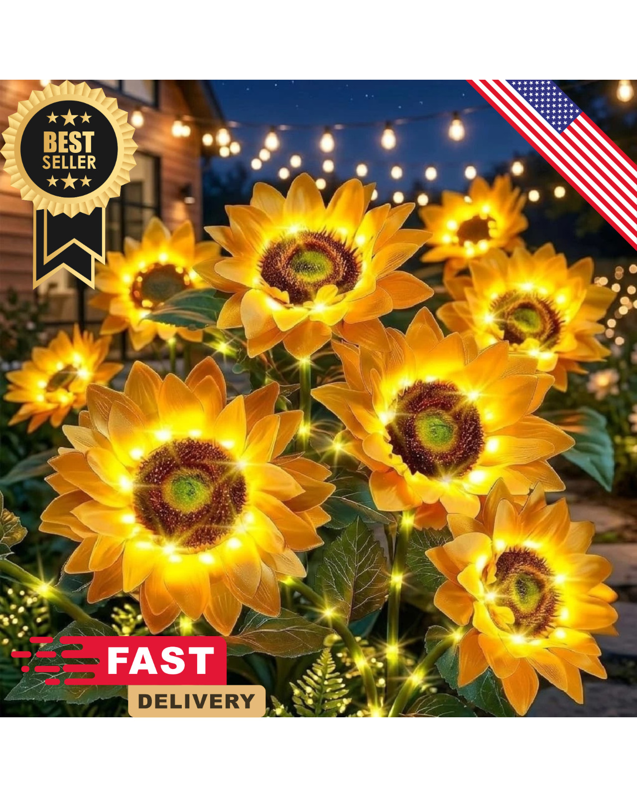 Solar Flowers Outdoor Waterproof: 3 Pack 9 Silk Sunflower Solar Lights with 800M gallery