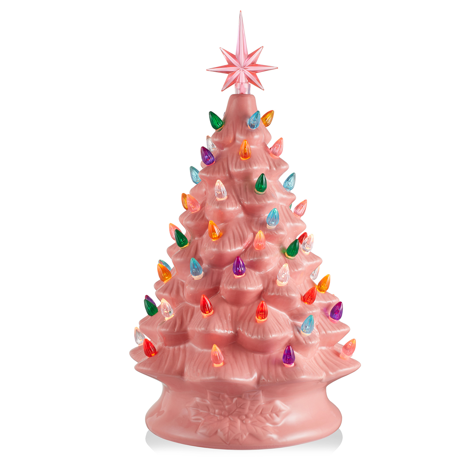 15" Pre-Lit Hand Painted Pink Ceramic Christmas Tree Tabletop Decor with Lights gallery