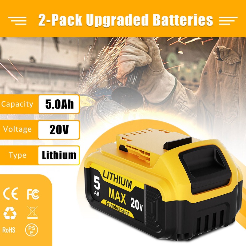 5.0Ah Replace For DEWALT DCB200-1 DCB205 20V Li-Ion Slide Battery DCB208 DCF885 gallery