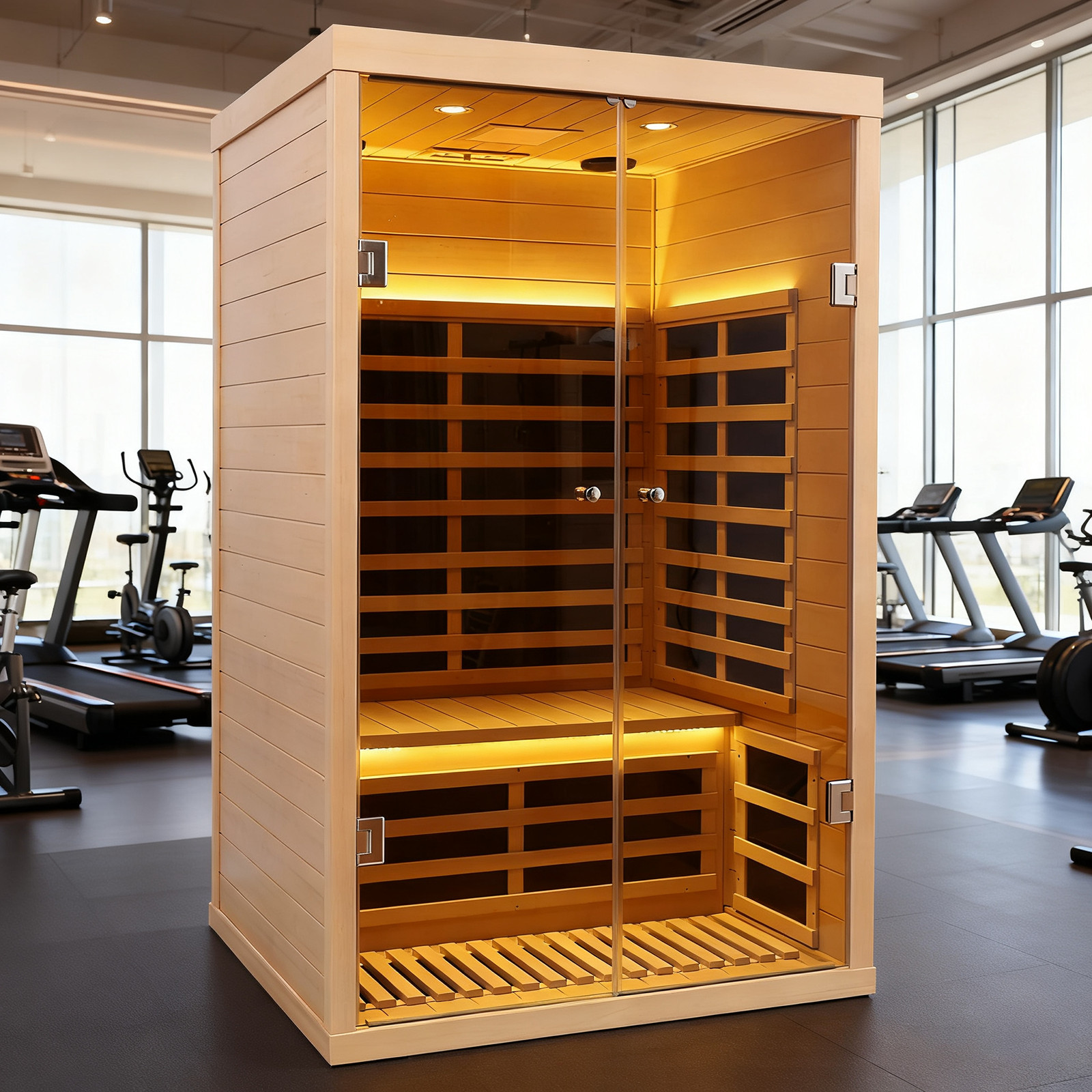 Indoor Far Infrared Sauna Hemlock Frame Full Glass Door for 2Persons Detox 1780W gallery