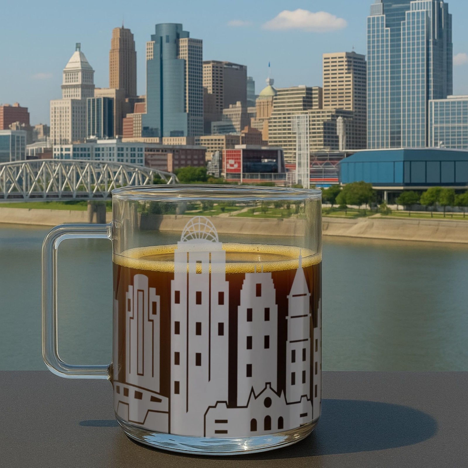 Greenline Goods - Cincinnati, OH Skyline Glass Coffee Mugs (Set of 2), 15 oz - E gallery