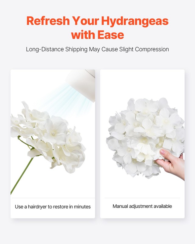 VEVOR 65 Pcs Artificial Silk Hydrangea Flowers 9.8 In Bouquet Arrangement White gallery