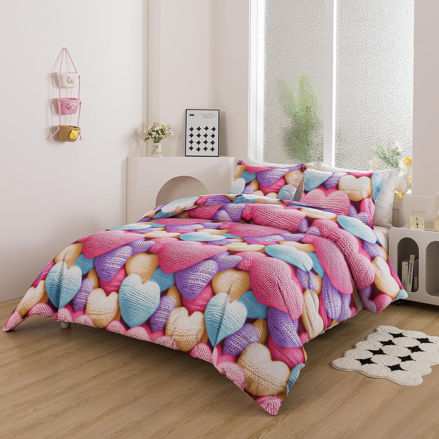 Heart Print Comforter Set Queen Size, Stereoscopic 5D Lovely Teens Romantic Comf gallery