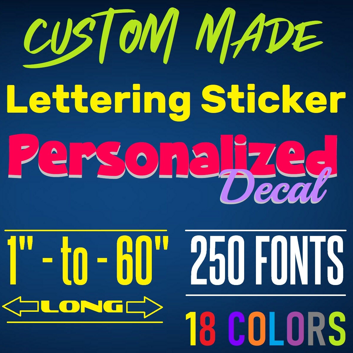 Custom Decal Sticker Vinyl Lettering Personalized Text, Window Wall Car Truck (2 gallery