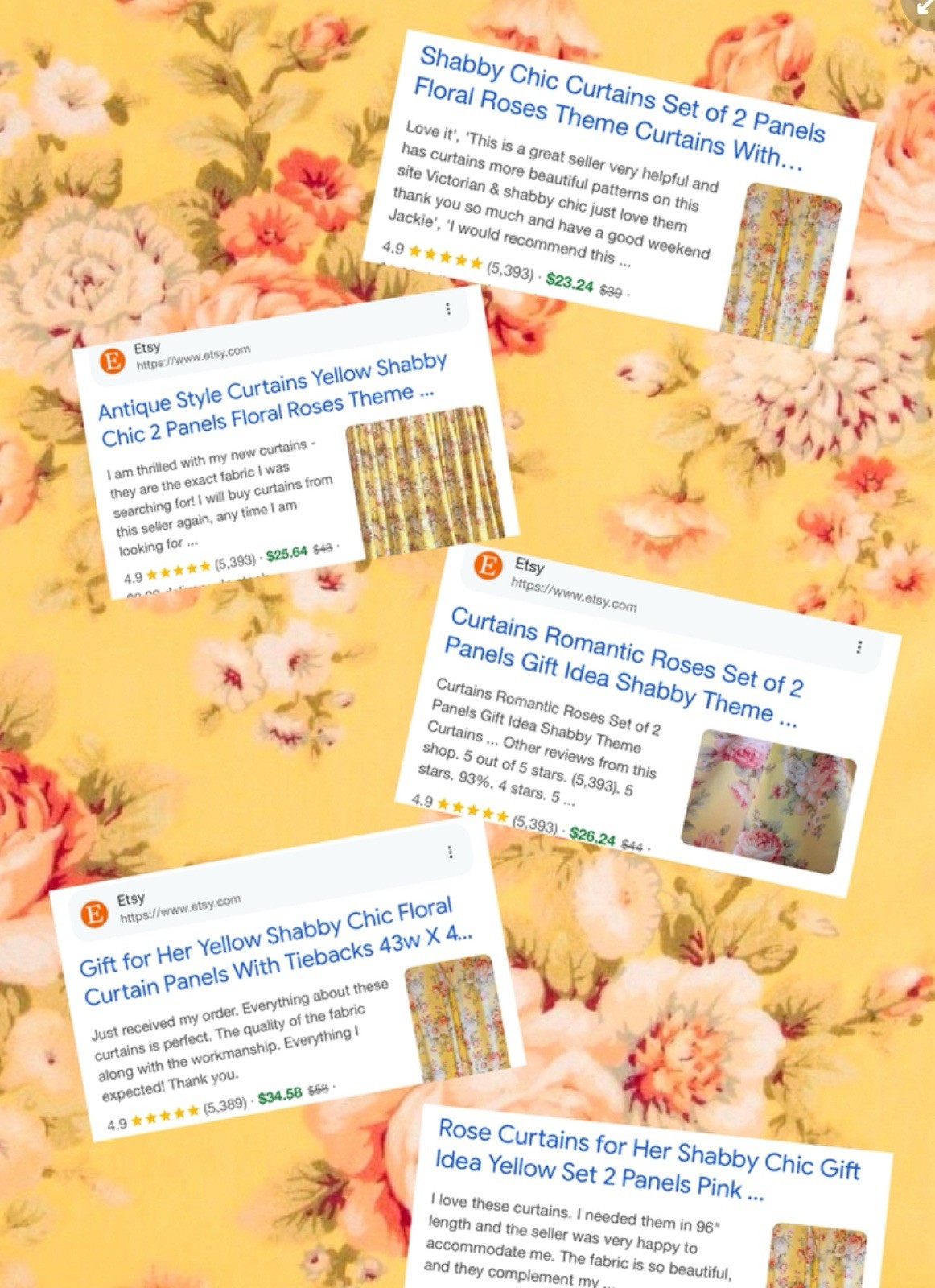 Yellow Shabby Pink Roses Valance Vintage Home Decor 42"W x 14"L Gift gallery