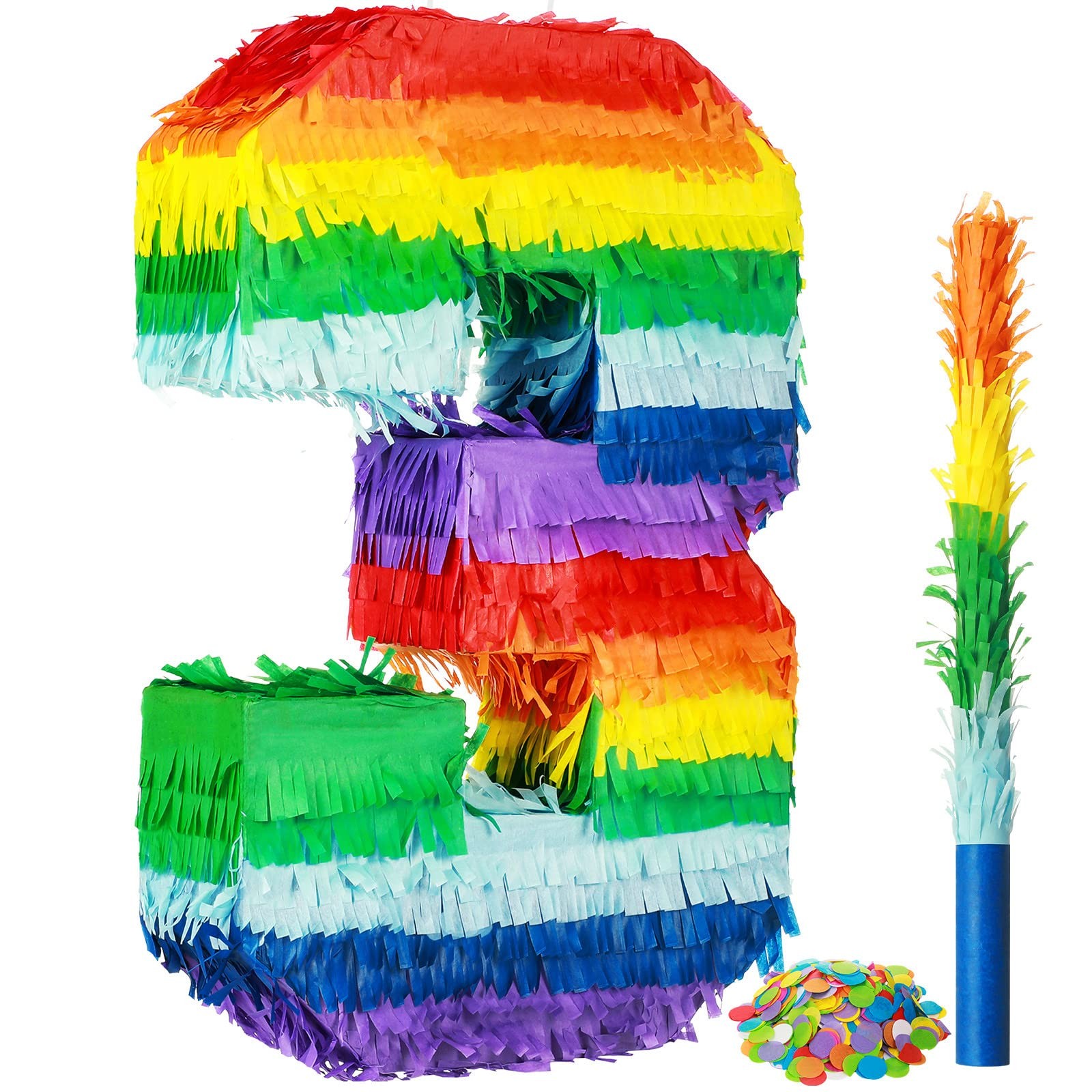 Sratte Rainbow Number 5 Piñata Set w/ Blindfold, Stick, Confetti - Party Game gallery