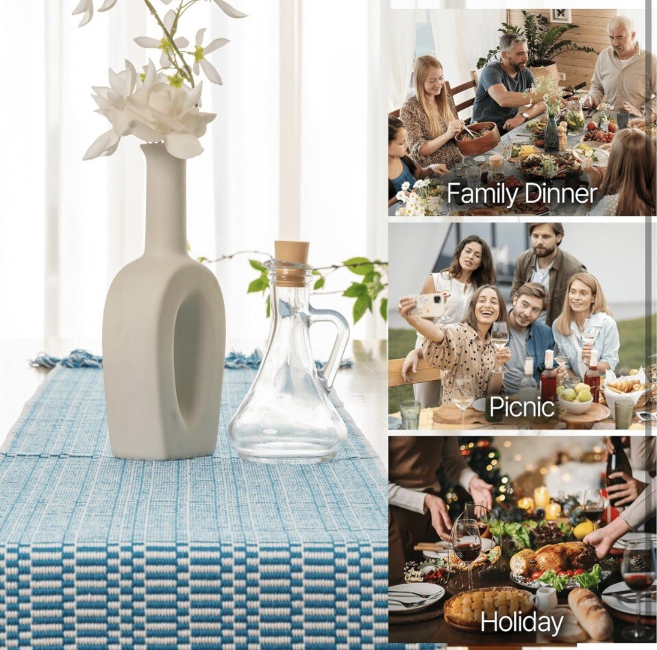 Blue Farmhouse Table Runner 102 Inches Long 12 Inches Wide-Woven gallery