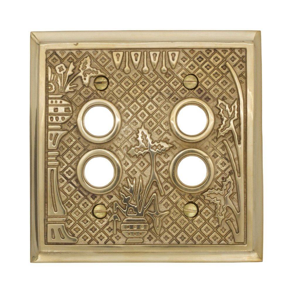 Victorian Style Double Gang Push Button Switch Plate Solid Thick Brass