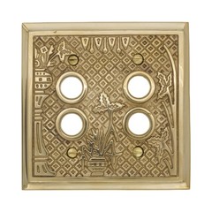 Victorian Style Double Gang Push Button Switch Plate Solid Thick Brass
