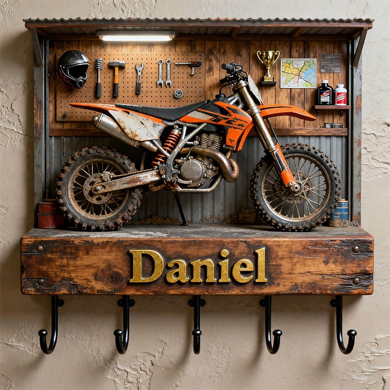 2D Dirt Bike Key Holder 3D Effect, Custom Name Motorcycle Hook Rack gallery