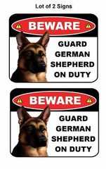 2 Count PCSCP “Beware Guard German Shepherd on Duty” 9 x 11.5 Laminated Dog Sign