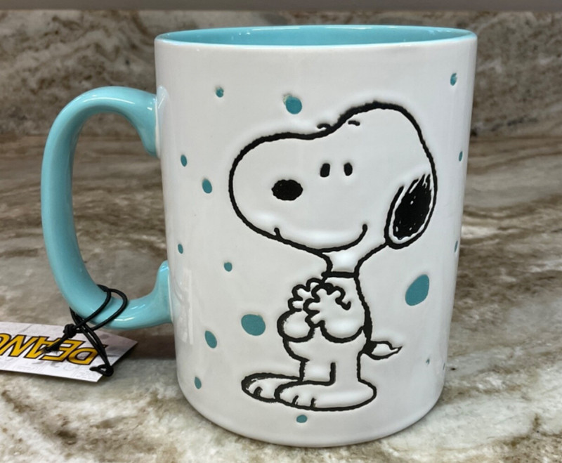 Large Coffee Mug Peanuts SNOOPY With Dots Light Blue Freckled Joy. 15 oz. New. gallery