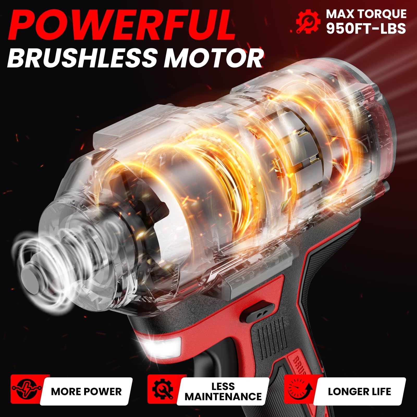 3/4" Impact Wrench for Milwaukee 18V Battery: 950FT-LBS(1360N.m) High Torque US gallery