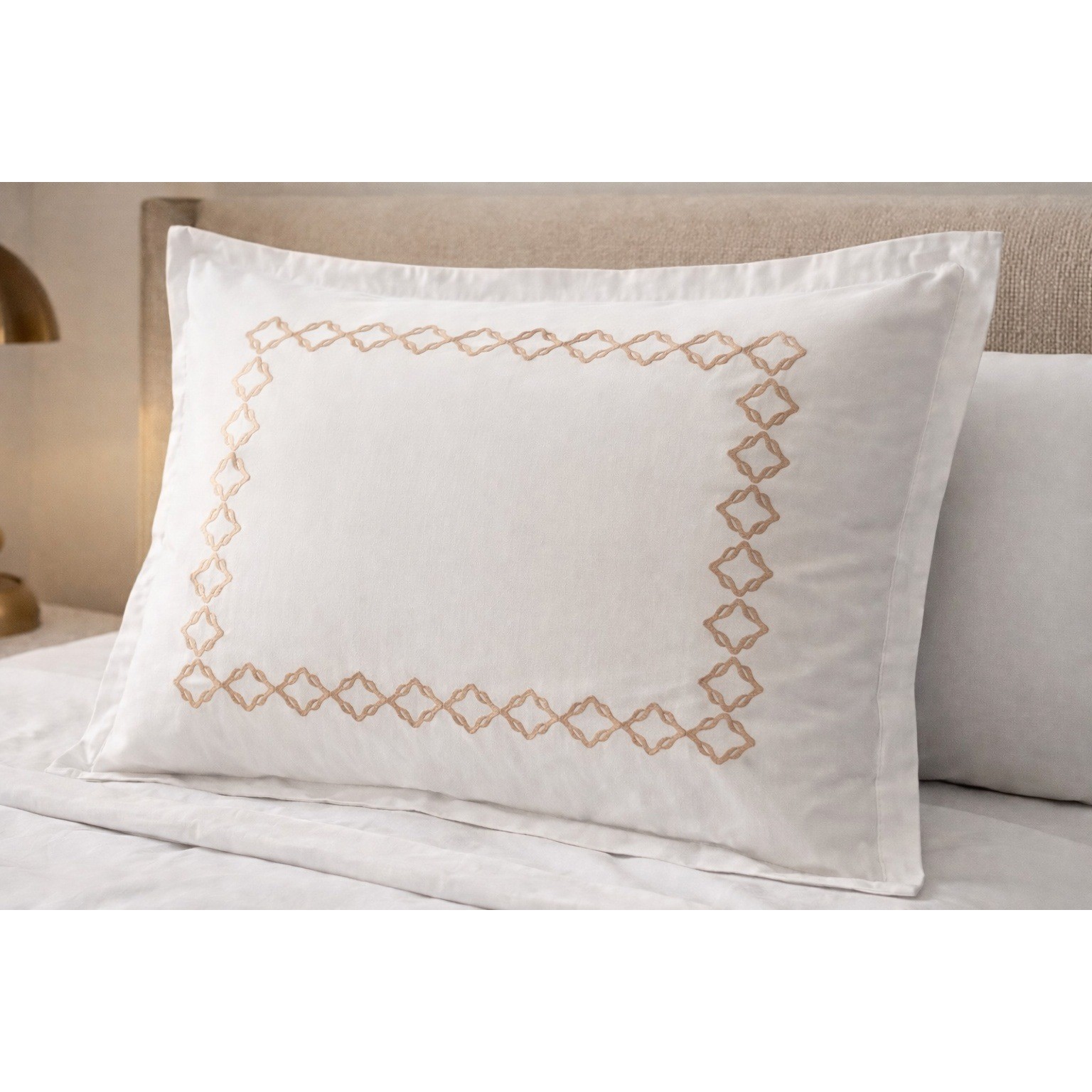 Frette Luxury White Gold Geometric Embroidered Pillowcase Pair Italian Linens gallery
