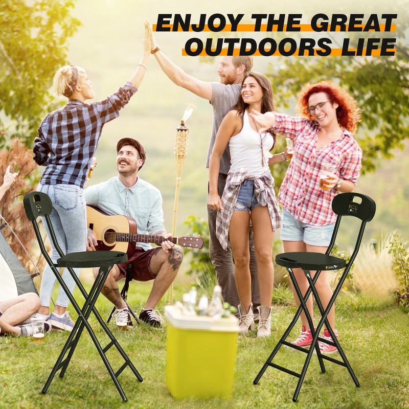 Round Collapsible Folding Bar Stool Counter Height Chairs for Camping Kitchen US gallery