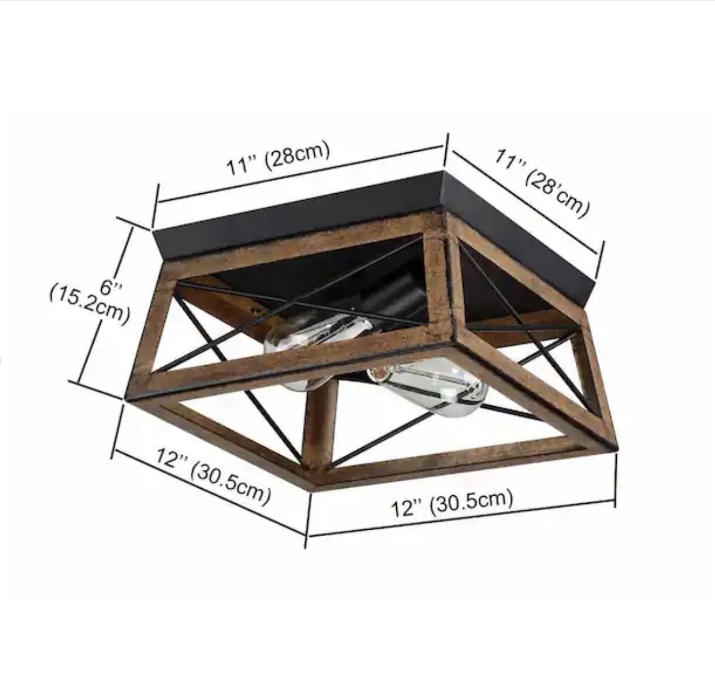 PIA RICCO Farmhouse 2-Light Flush Mount Light Barnwood & Matte Black Finish -NOB gallery