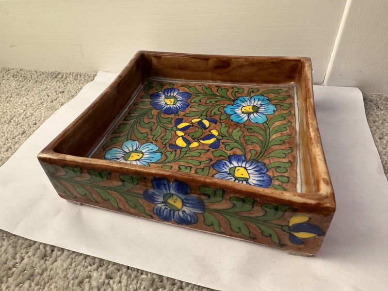 Ceramic Catch All Floral Brown and Blue Jaipur India gallery