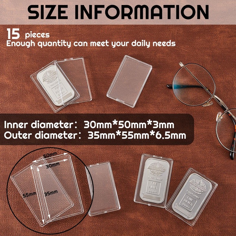 15 Pcs 1oz Silver Bar Holder Case Clear Acrylic Silver Bar Holder Capsule gallery