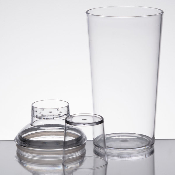 Tablecraft 27 oz. Clear Plastic 3-Piece Cobbler Cocktail Shaker gallery