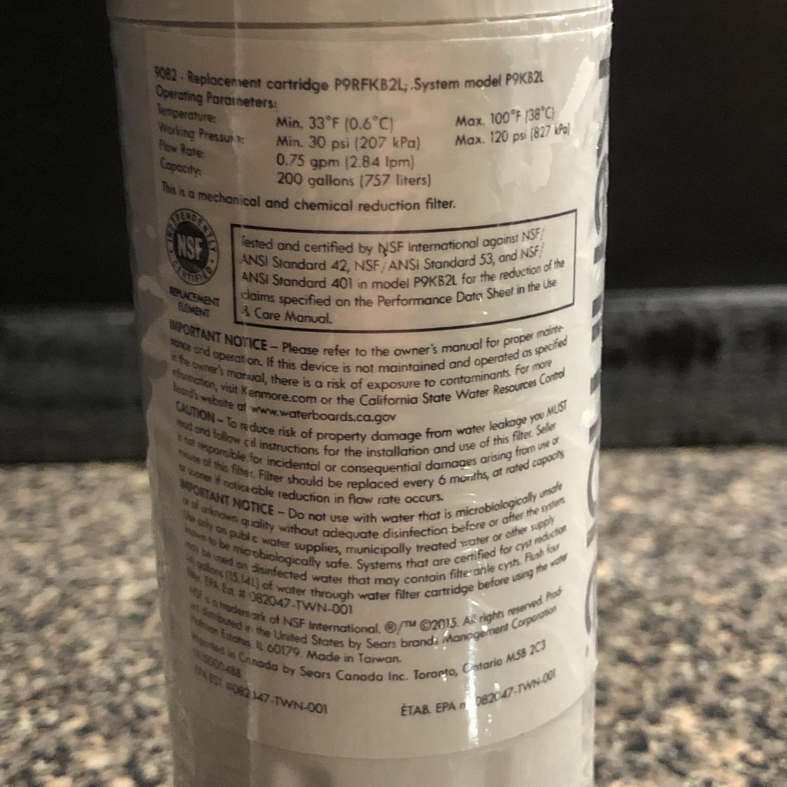 Kenmore 9082 Replacement Refrigerator Water Filter Cartridge P9RKB2L P9KB2L gallery