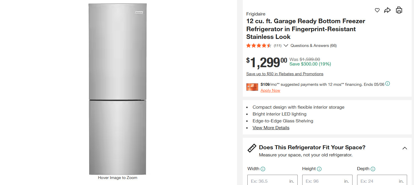 Frigidaire 24" Freestanding 11.5 Cu. Ft. Bottom Freezer Refrigerator -FRBG1224AV gallery