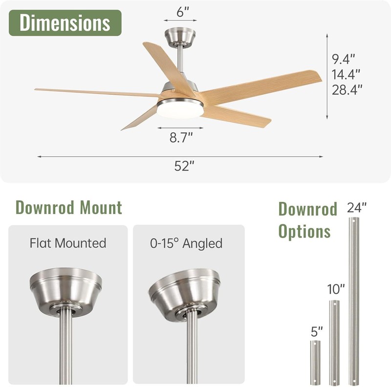 Sofucor Fan 52" Dimmable Light Ceiling Fan Reversible W/ 6 Speed 5 Blade Remote gallery