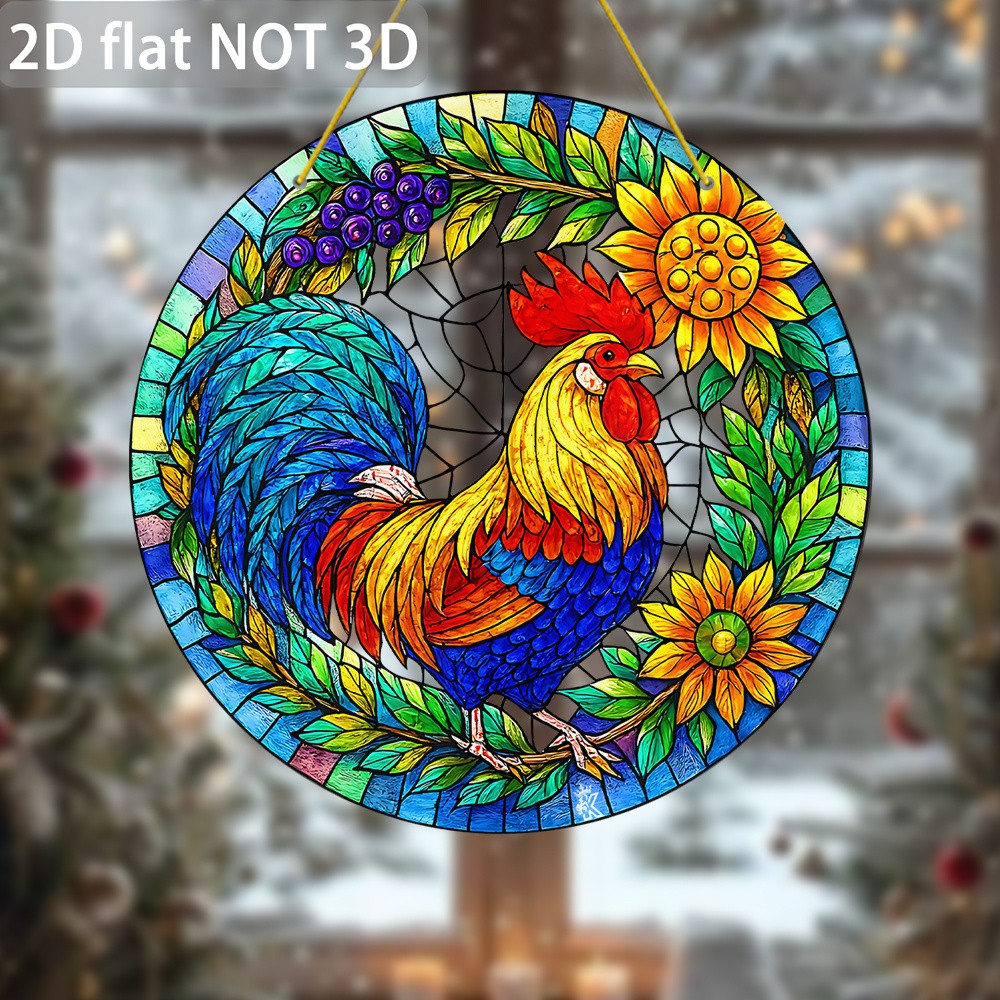2D Flat Acrylic Rooster Sunflower Suncatcher Colorful Farm Animal Window Decor gallery