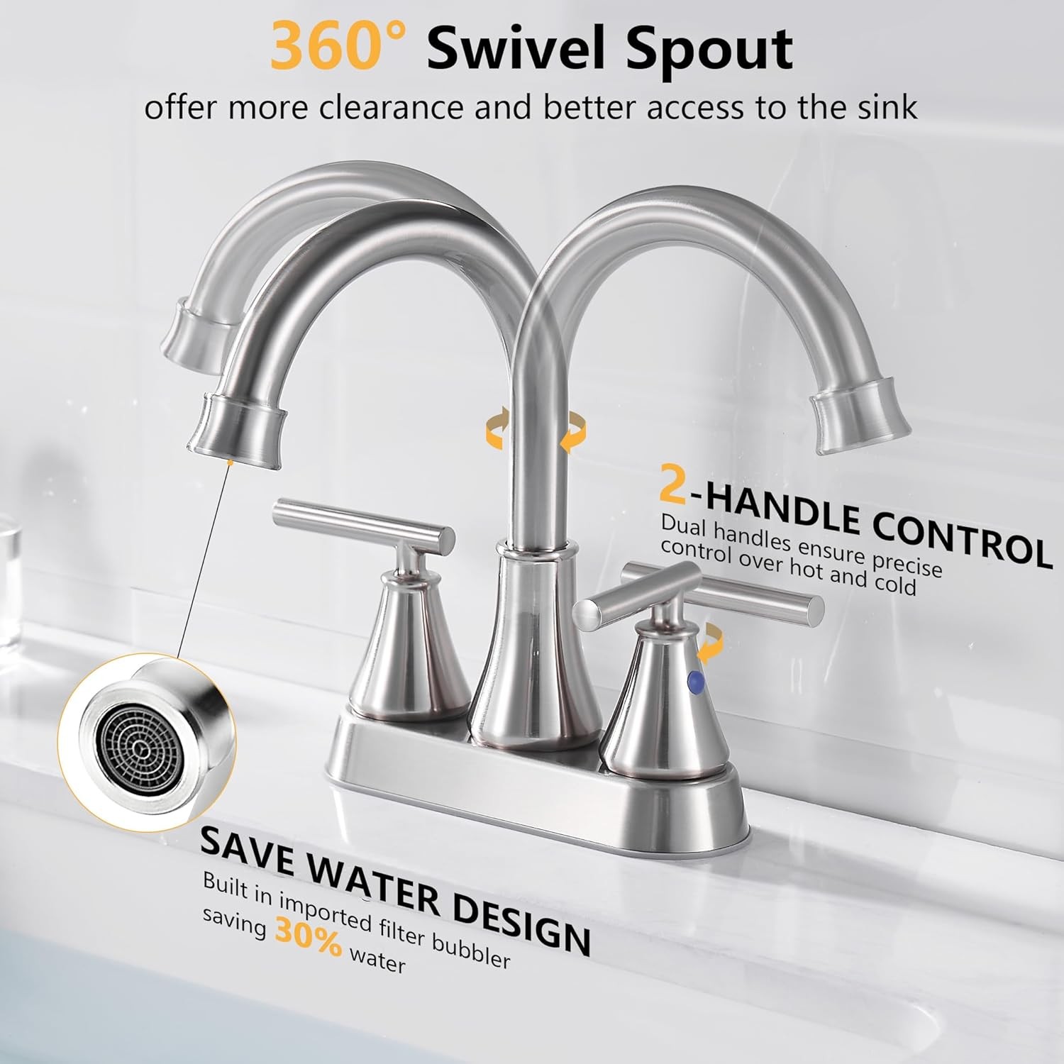Bathroom Sink Faucet 4 Inch 2 Handle Centerset Brushed Nickel gallery