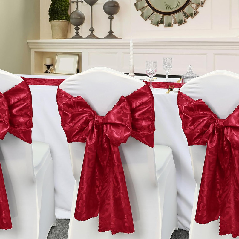 2 Pack Red Satin Table Runner 12 X 108 Inch Long, Bright Smooth Damask Table Run gallery