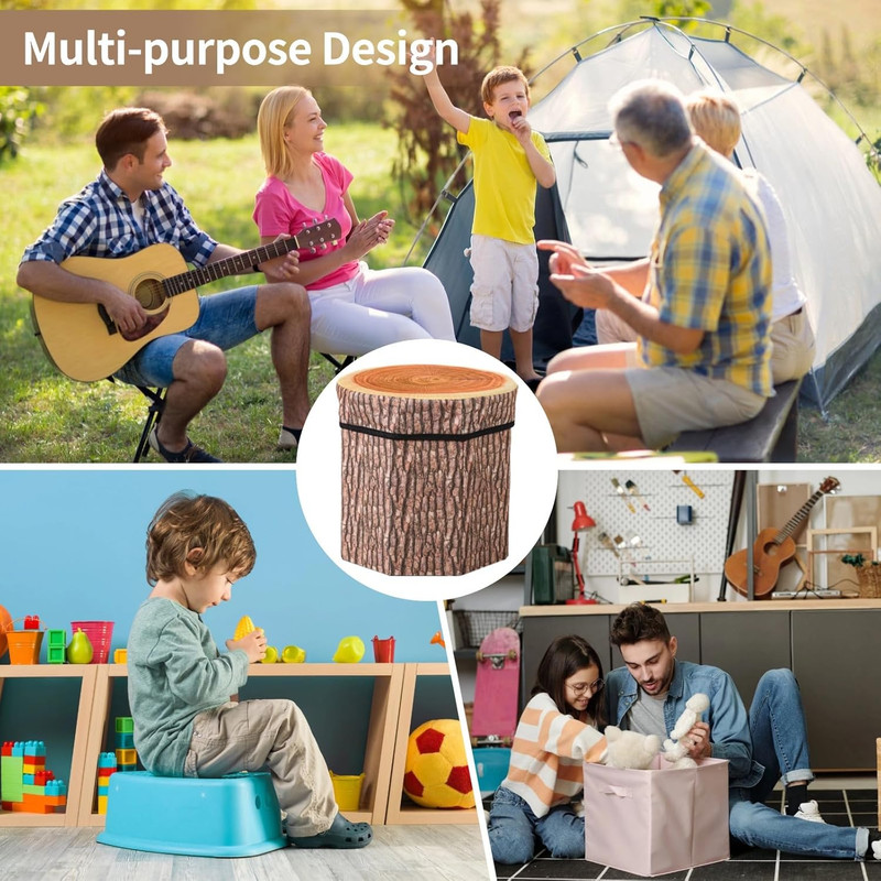 4 Pcs Tree Stump Storage Stools, Creative Storage Ottomans, Folding Chairs with gallery