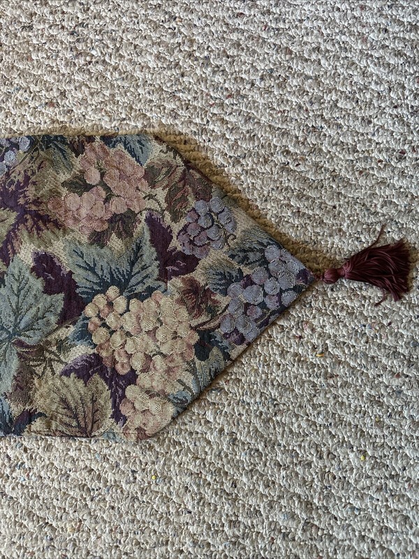 Fall Tapestry Table Runner Grapes & Leaves Burgundy Tassels 78” x 12 3/4” Estate gallery
