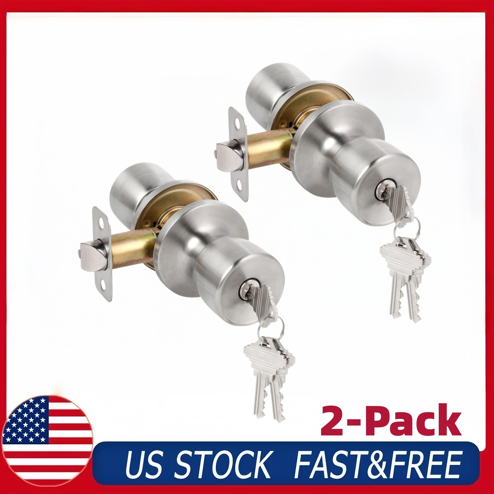 Keyed Entry Door Knob Satin Nickel Lock with Key Exterior Interior ANSI Grade 3 gallery
