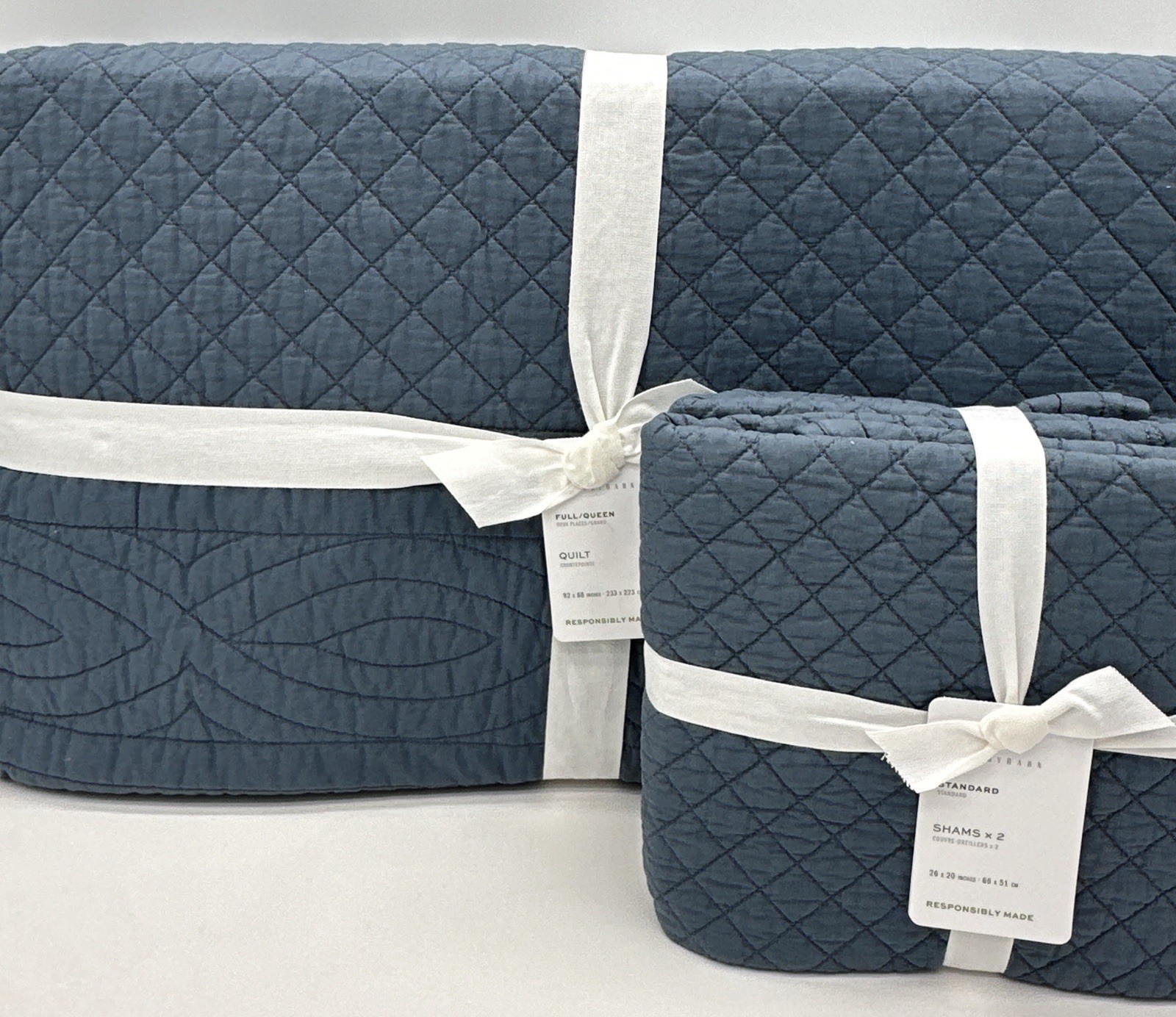 Pottery Barn~Heirloom Scalloped Quilt Full Queen + 2 Shams~Steel Blue~ NEW gallery