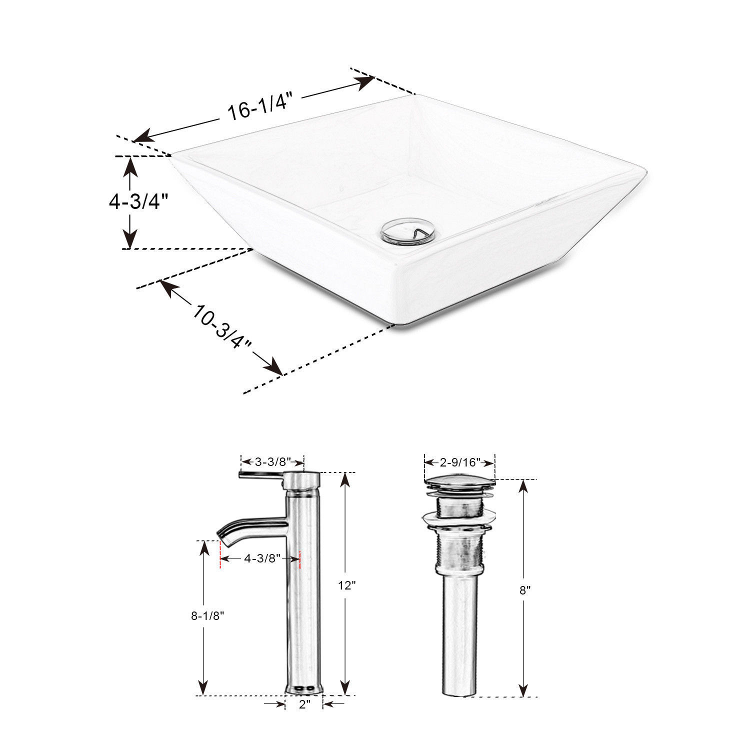 Bathroom Ceramic Vessel Vanity Sink W/ Faucet White Porcelain Basin Pop Up Drain gallery