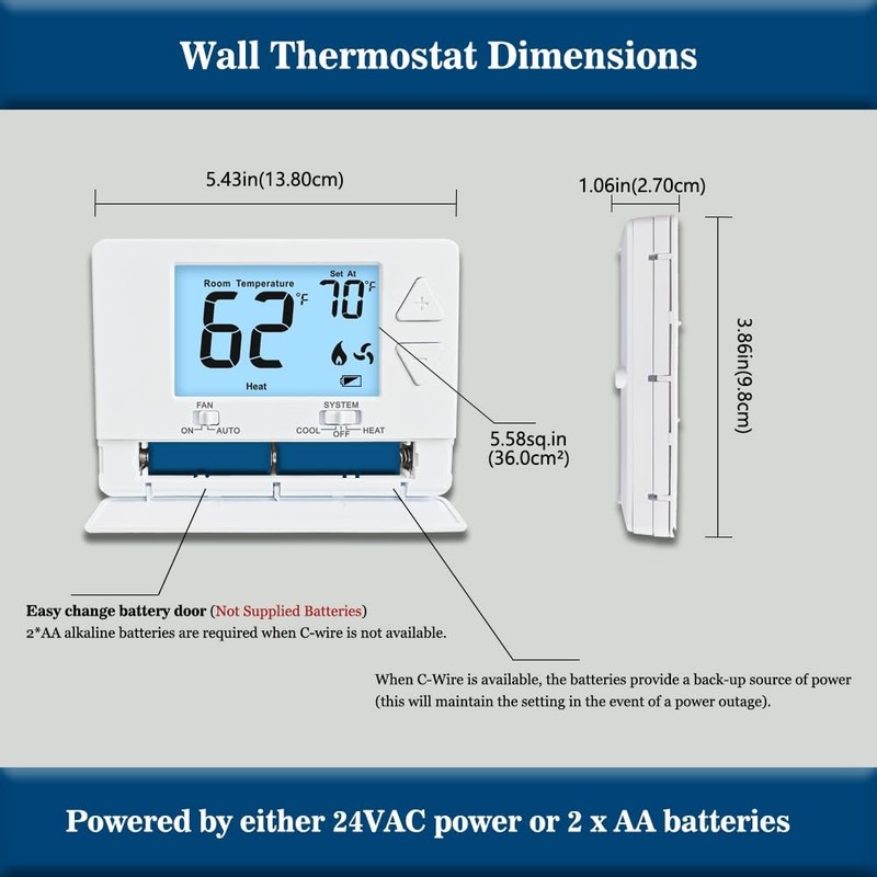 Thermostat NonProgrammable Digital 1 Heat/1 Cool Single-Stage Systems White gallery
