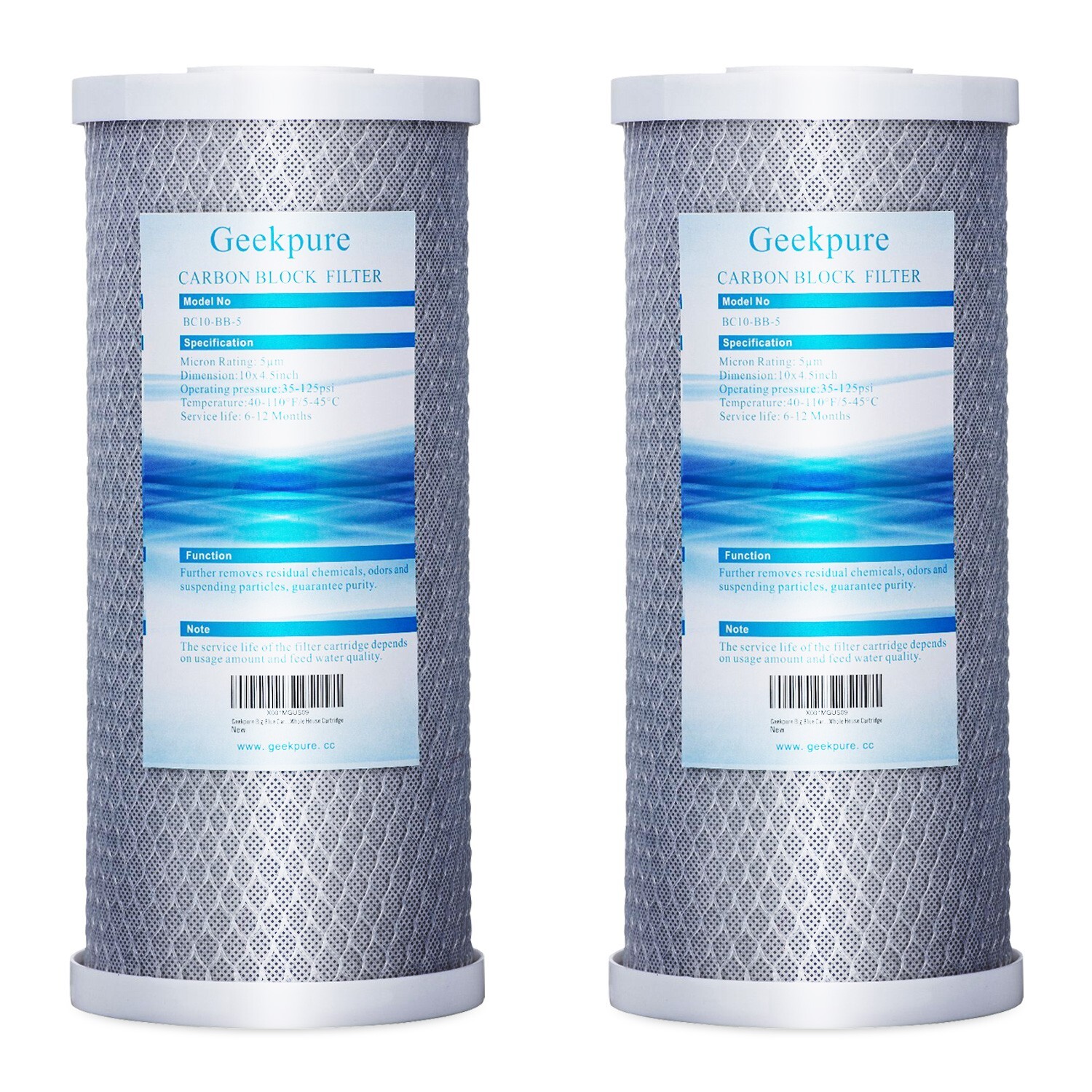 Geekpure Whole House Carbon Block Replacement Water Filter 5 Mic 4.5"x10" Pack 2 gallery