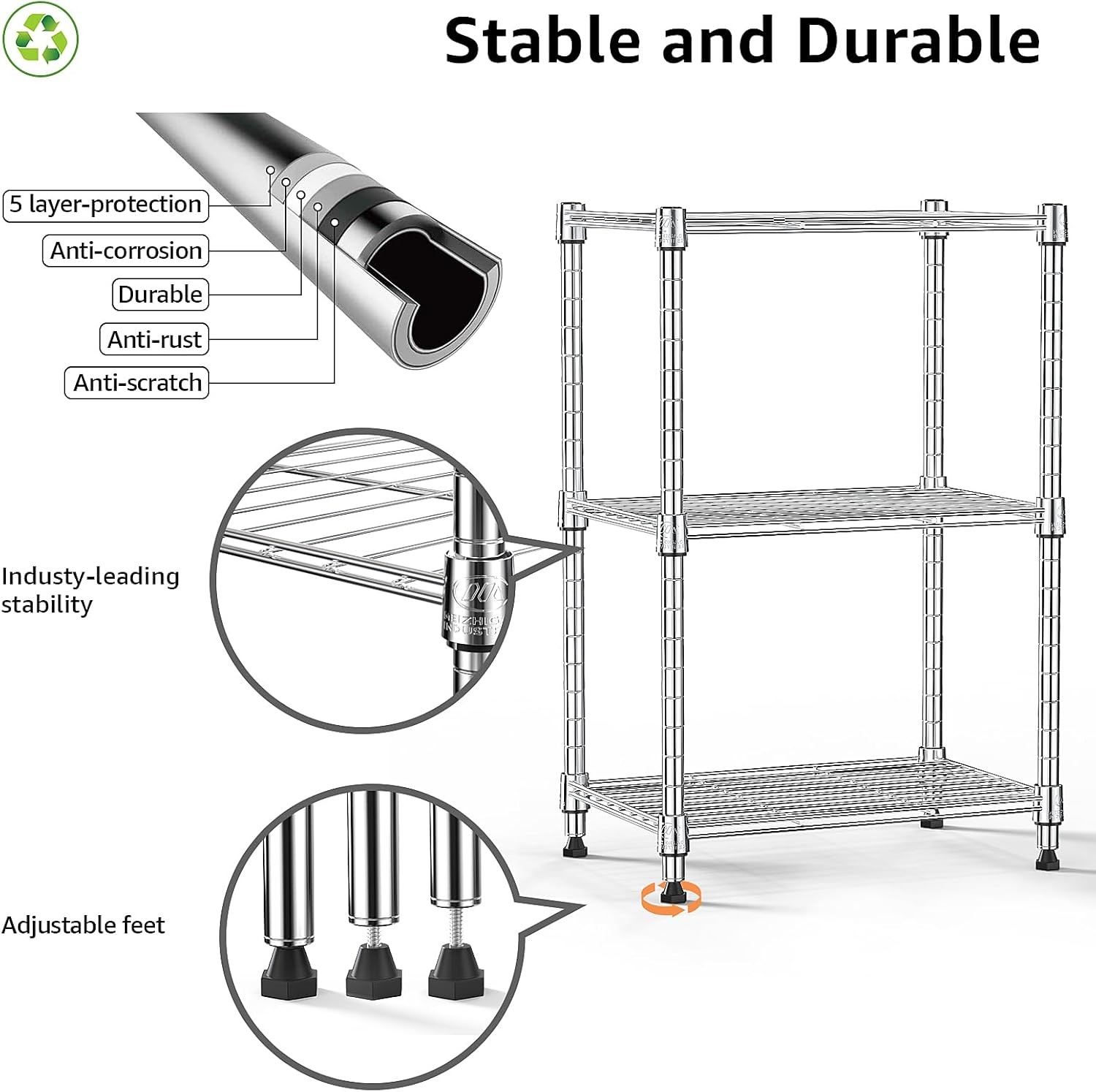 Adjustable 3-Tier Metal Wire Storage Shelves for Kitchen Bathroom Pantry Garage gallery