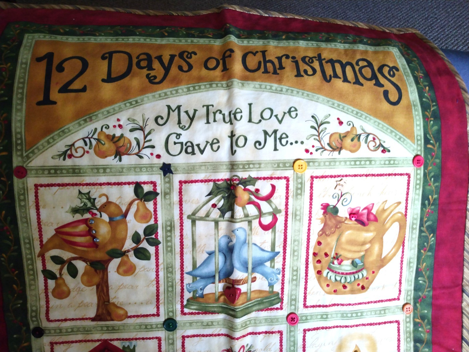 Completed fabric panel ~ 12 DAYS OF CHRISTMAS wall hanging ~ 23½ x 41 inches gallery