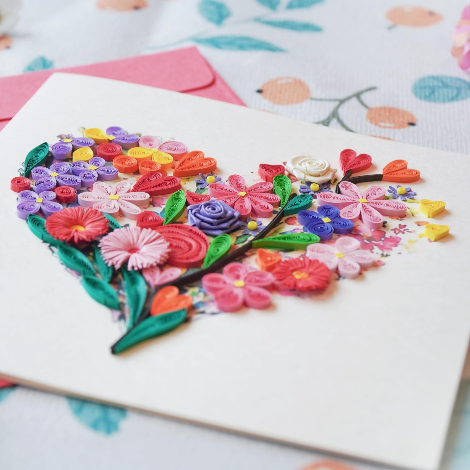 Unique Quilling Card – Heart Shaped Flower Bouquet Design | Handmade Greeting... gallery