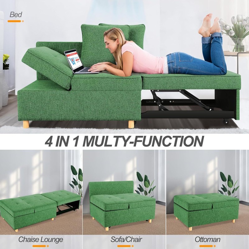 71IN Sofa Bed 4-in-1 Convertible Sleeper Chair Single Recliner w/2 Throw Pillows gallery