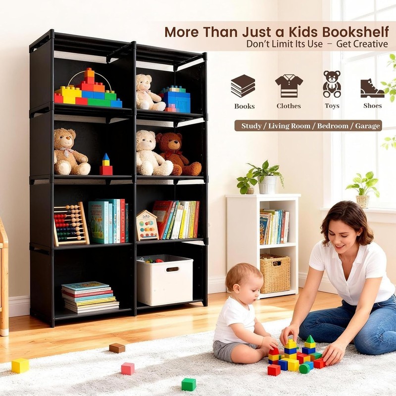 Versatile 5-Tier Cube Storage Organizer - Modern Black Bookshelf for Any Room gallery