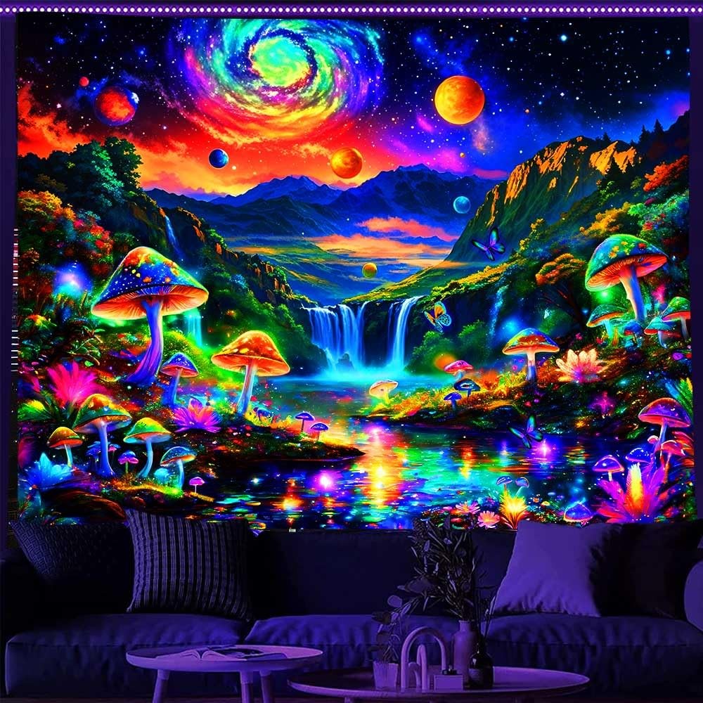 UV Reactive Blacklight Tapestry Galaxy Space Cosmic Nebula Starry Art 80x60 gallery