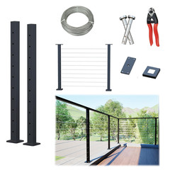 5-10FT Deck Cable Railing Kit, 2 Pack 36″ Level Post with 150FT Cable, Swageless