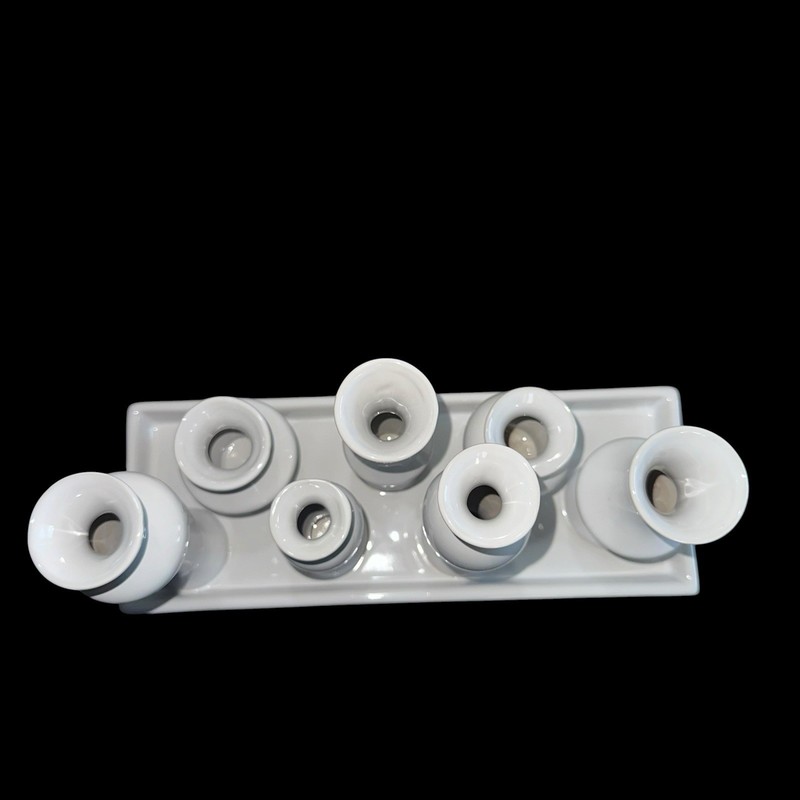 7 Bud Vases Attached Together On The Base, Ceramic Unique Art Deco White gallery