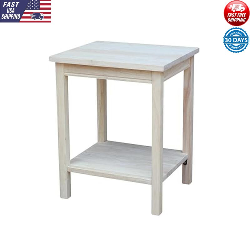 Unfinished Accent Table Durable Hardwood Ready Assemble Rubber Wood Furniture US gallery