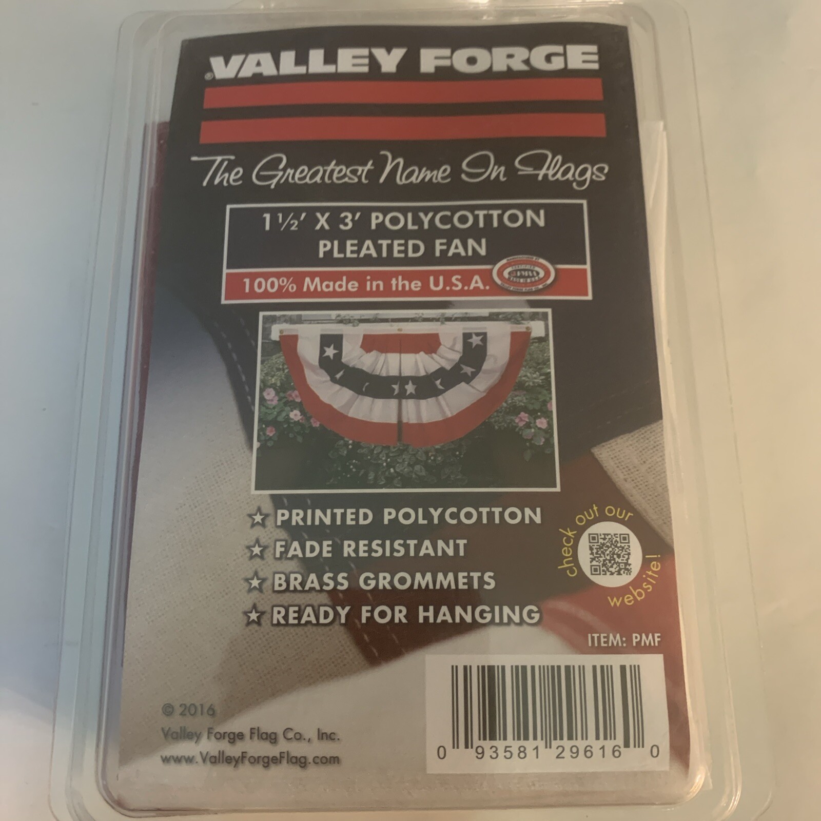 One NIB Valley Forge 1.5" x 3" Polycotton Pleated Fan Banner Made in USA Flag gallery